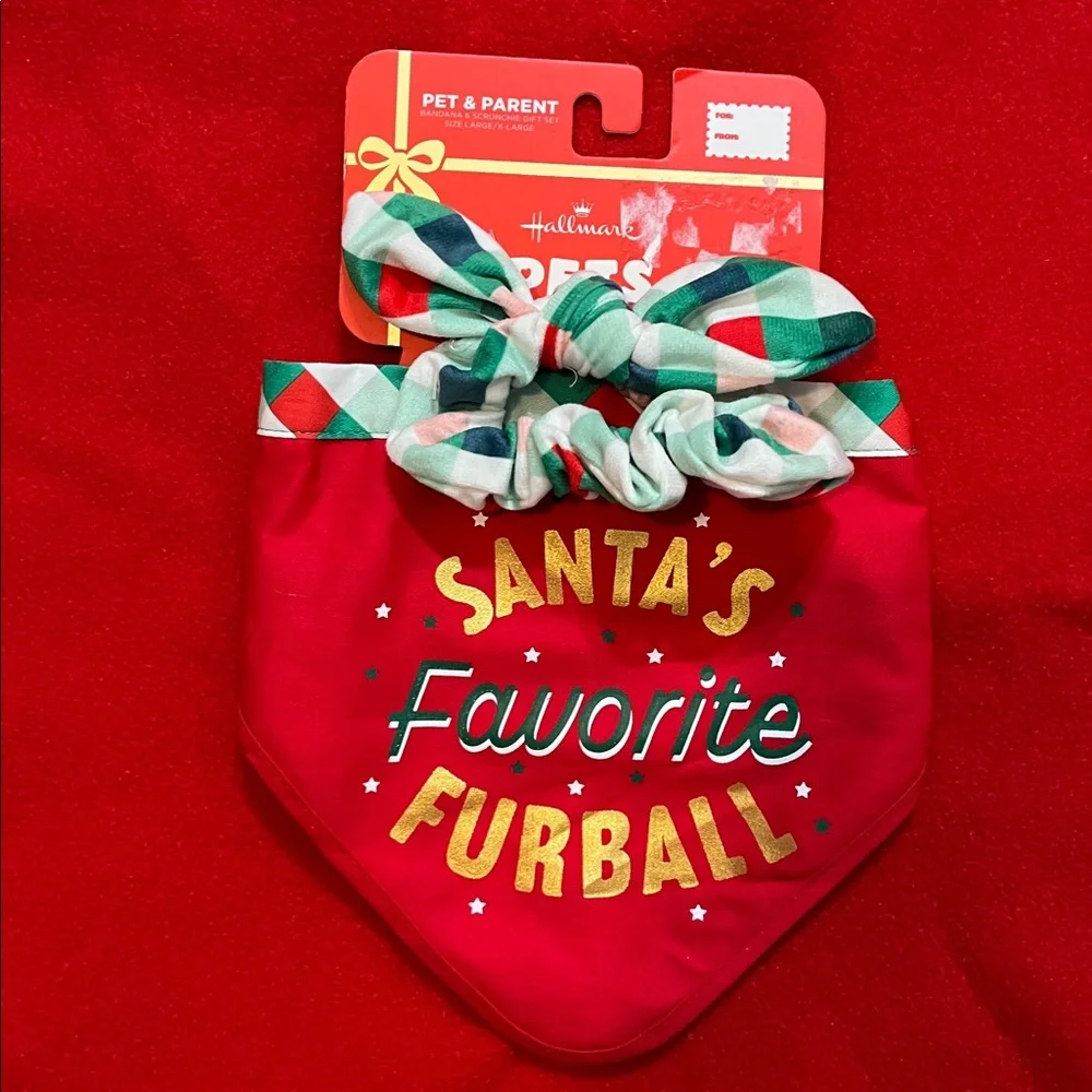 Hallmark Red and Green Pet Bandana with Scrunchie- FOR DOG AND PERSON!!! NWT